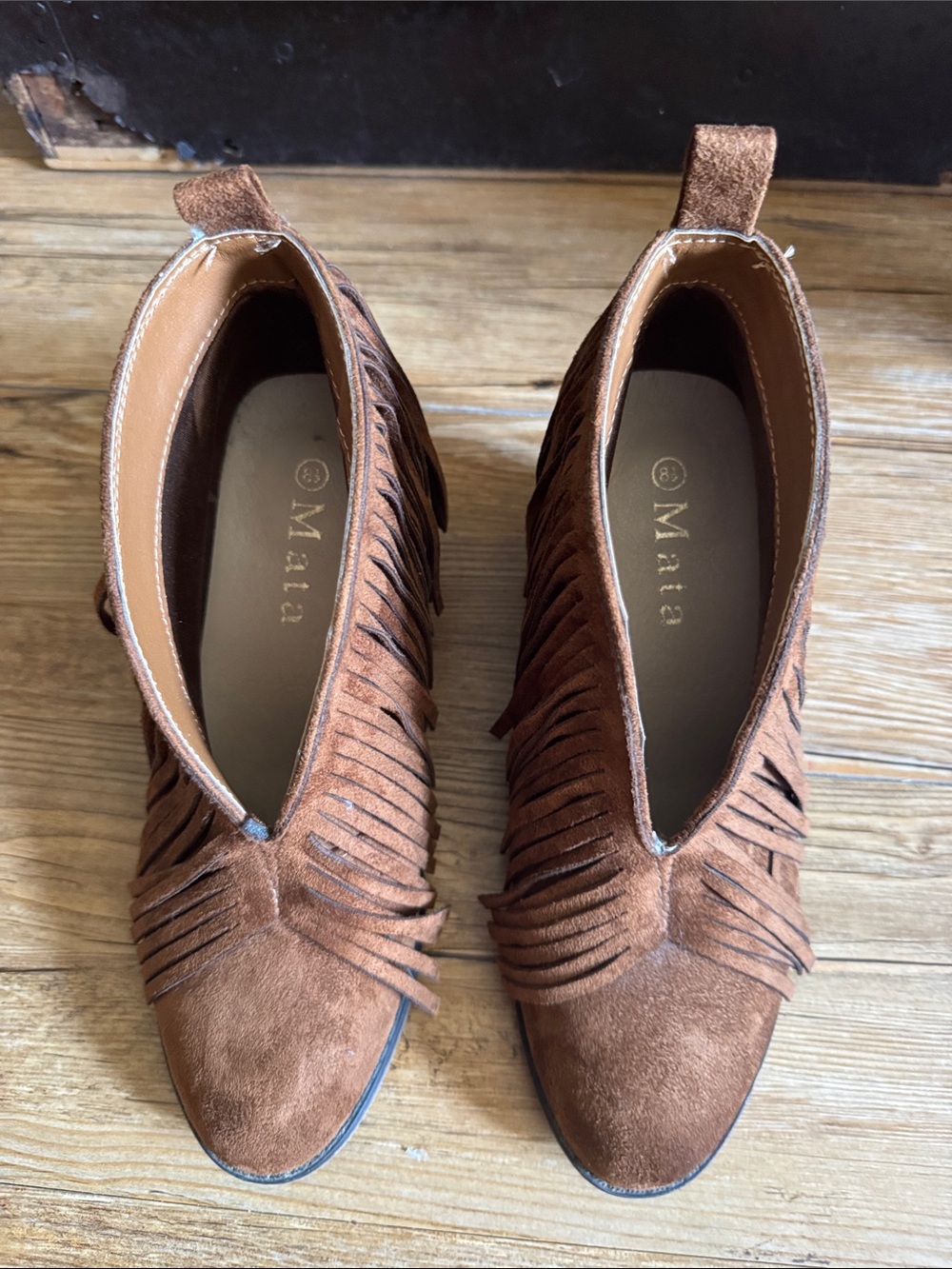 Mata Tan Suede Fringe Ankle Booties
